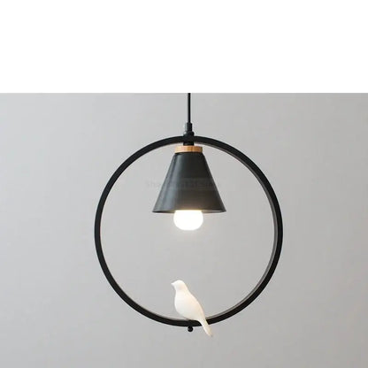 White bird iron ring pendant light for bedroom ceramic decor