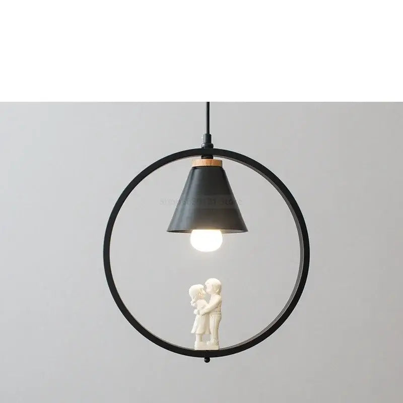 White bird iron ring pendant light for bedroom ceramic decor