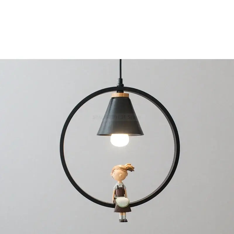 White bird iron ring pendant light for bedroom ceramic decor