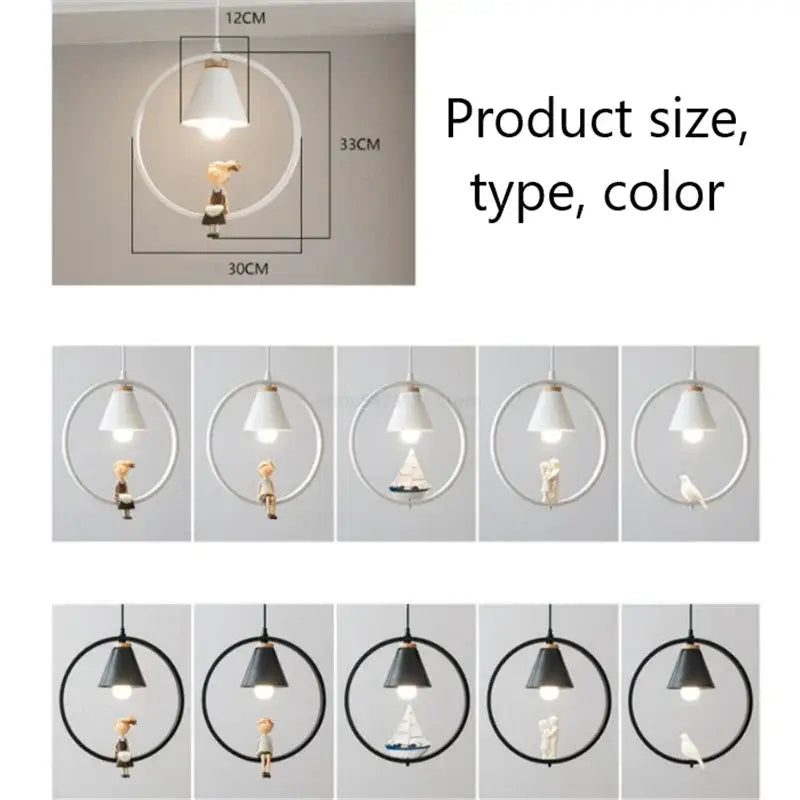 White bird iron ring pendant light for bedroom ceramic decor