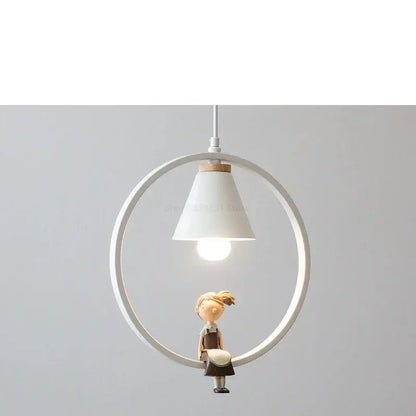 White bird iron ring pendant light for bedroom ceramic decor