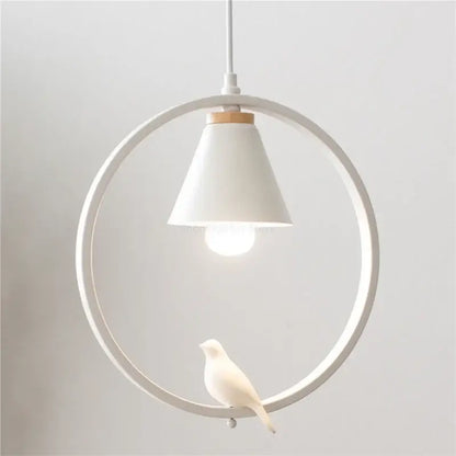 White bird iron ring pendant light for bedroom ceramic decor