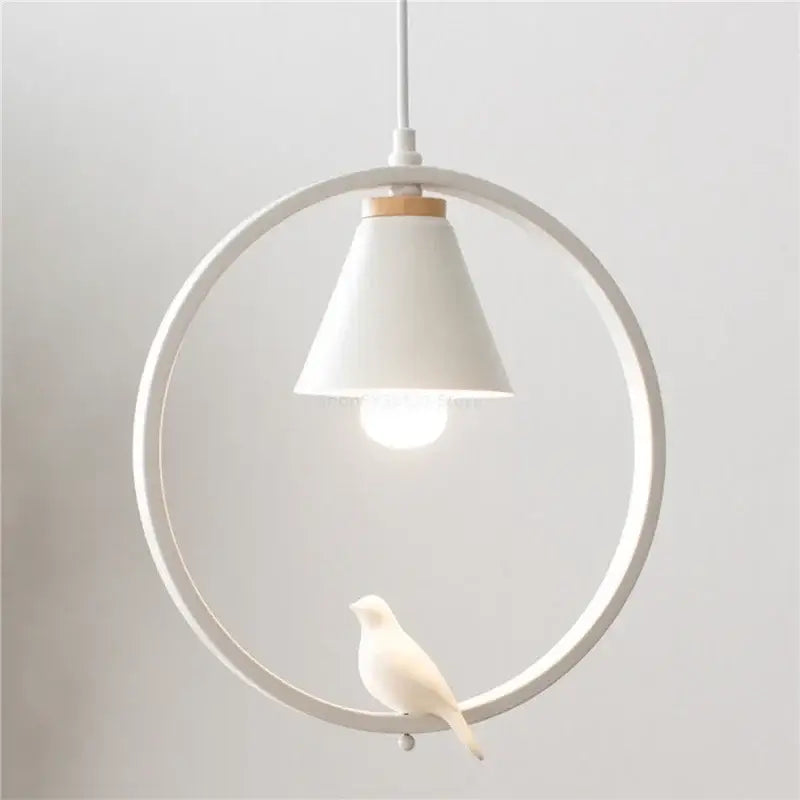 White bird iron ring pendant light for bedroom ceramic decor