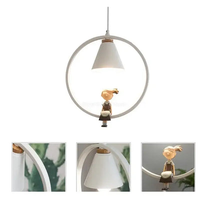 White bird iron ring pendant light for bedroom ceramic decor