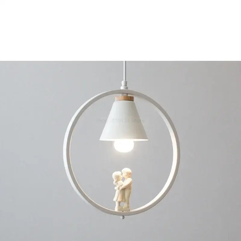 White bird iron ring pendant light for bedroom ceramic decor