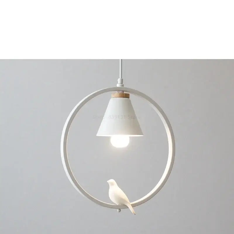 White bird iron ring pendant light for bedroom ceramic decor