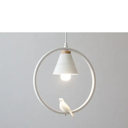 White bird iron ring pendant light for bedroom ceramic decor