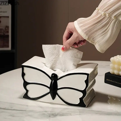 White & black butterfly ceramic tissue box bedroom decor