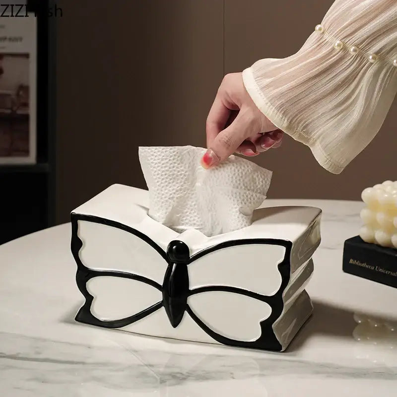White & black butterfly ceramic tissue box bedroom decor