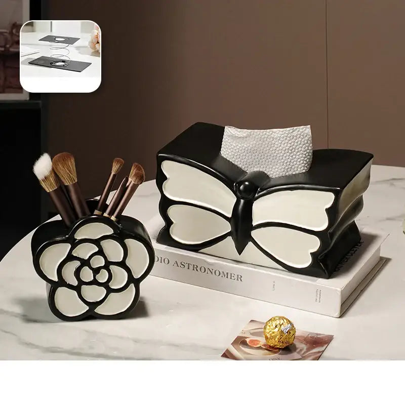 White & black butterfly ceramic tissue box bedroom decor