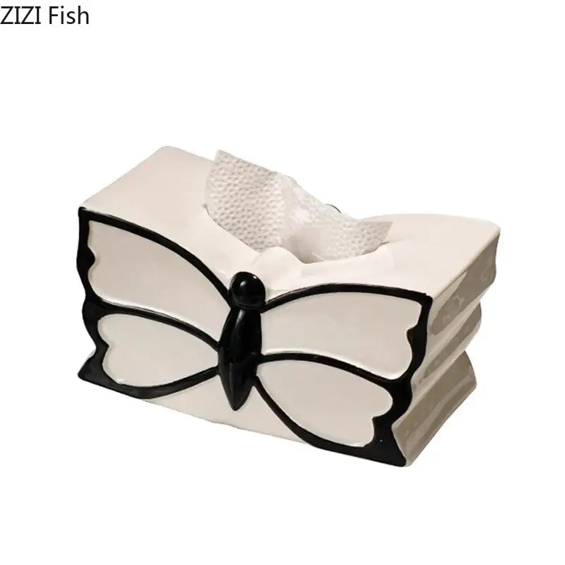 White & black butterfly ceramic tissue box bedroom decor