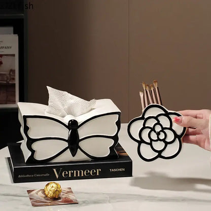 White & black butterfly ceramic tissue box bedroom decor