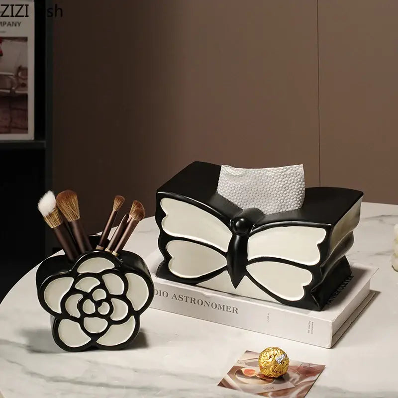 White & black butterfly ceramic tissue box bedroom decor
