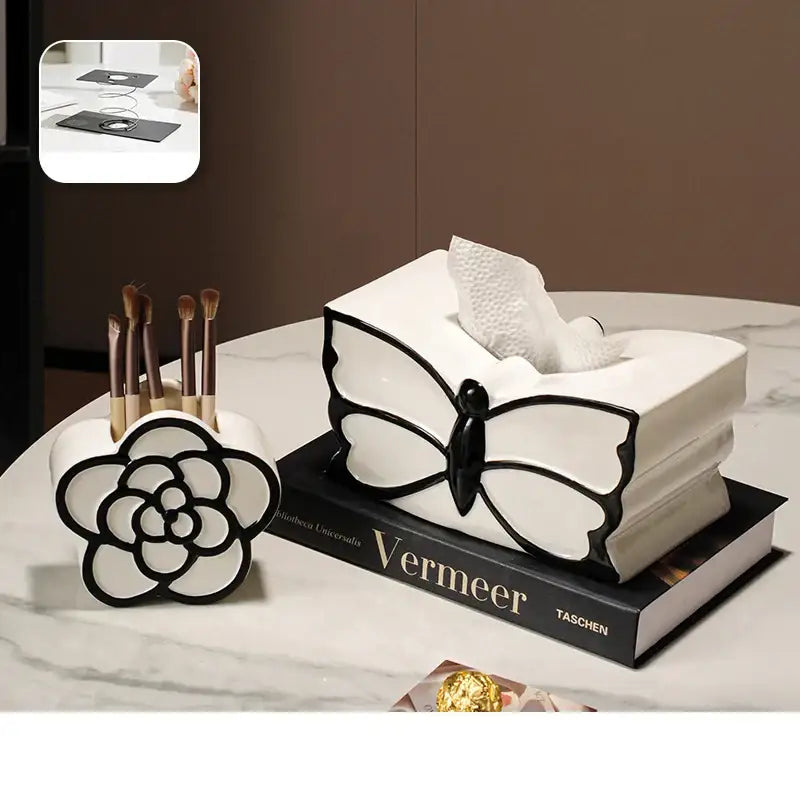 White & black butterfly ceramic tissue box bedroom decor
