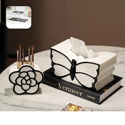 White & black butterfly ceramic tissue box bedroom decor