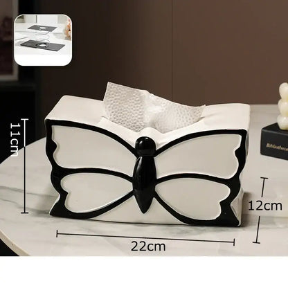 White & black butterfly ceramic tissue box bedroom decor