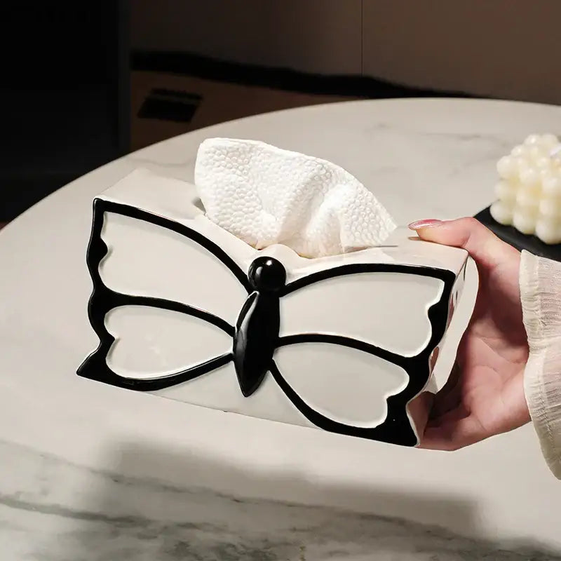 White & black butterfly ceramic tissue box bedroom decor