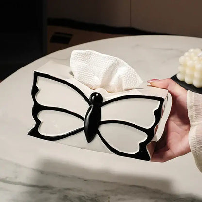 White & black butterfly ceramic tissue box bedroom decor
