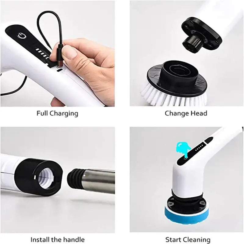White & black electric spin scrubber – bathroom cleaning brush