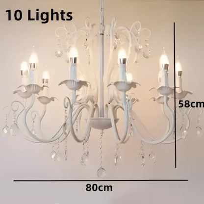 White & black metal chandelier with crystal pendants for dining room