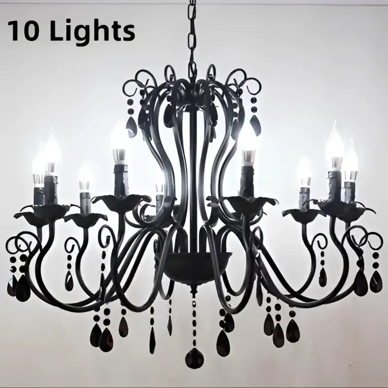White & black metal chandelier with crystal pendants for dining room
