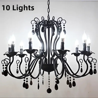 White & black metal chandelier with crystal pendants for dining room