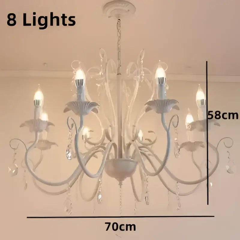 White & black metal chandelier with crystal pendants for dining room