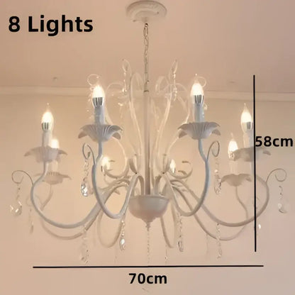 White & black metal chandelier with crystal pendants for dining room