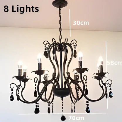White & black metal chandelier with crystal pendants for dining room