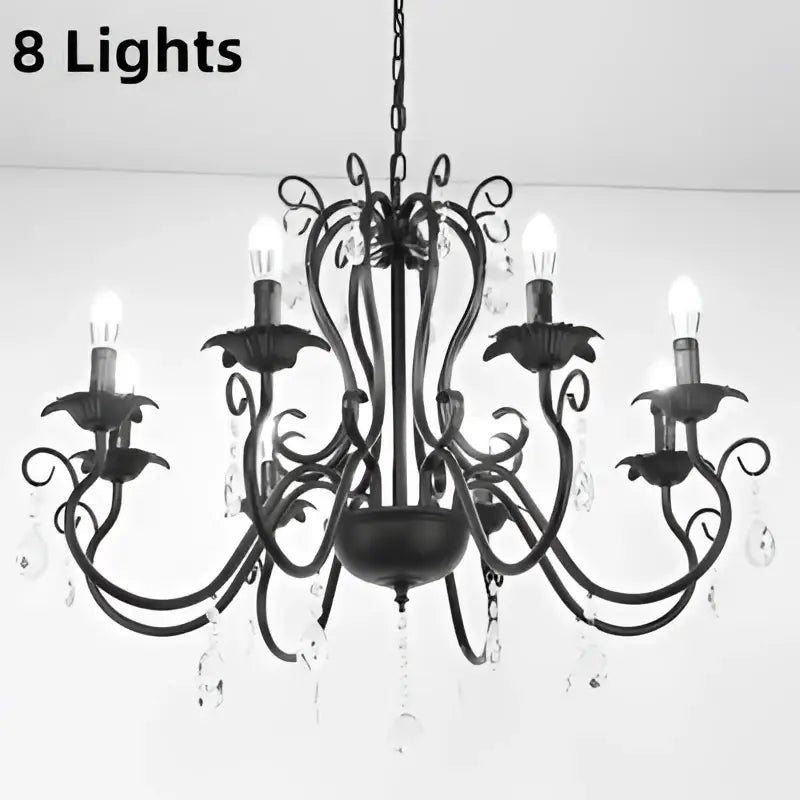 White & black metal chandelier with crystal pendants for dining room