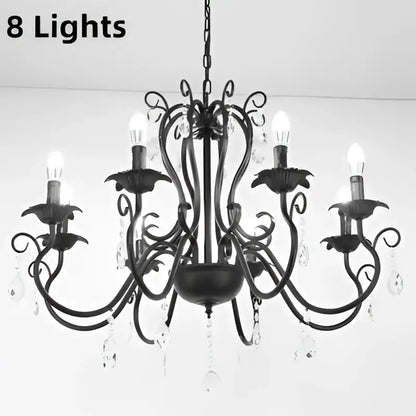 White & black metal chandelier with crystal pendants for dining room