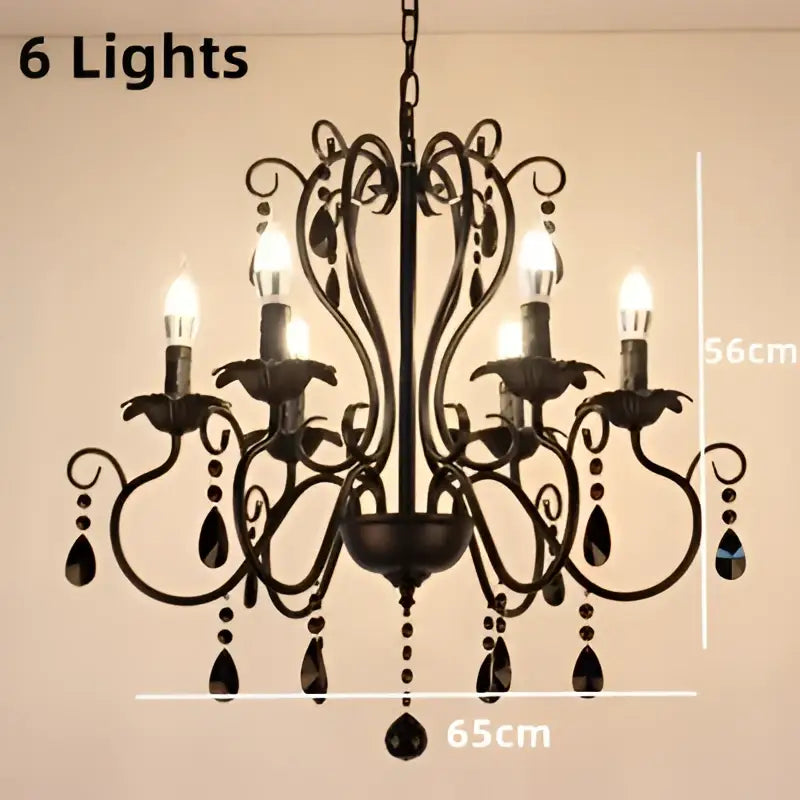 White & black metal chandelier with crystal pendants for dining room