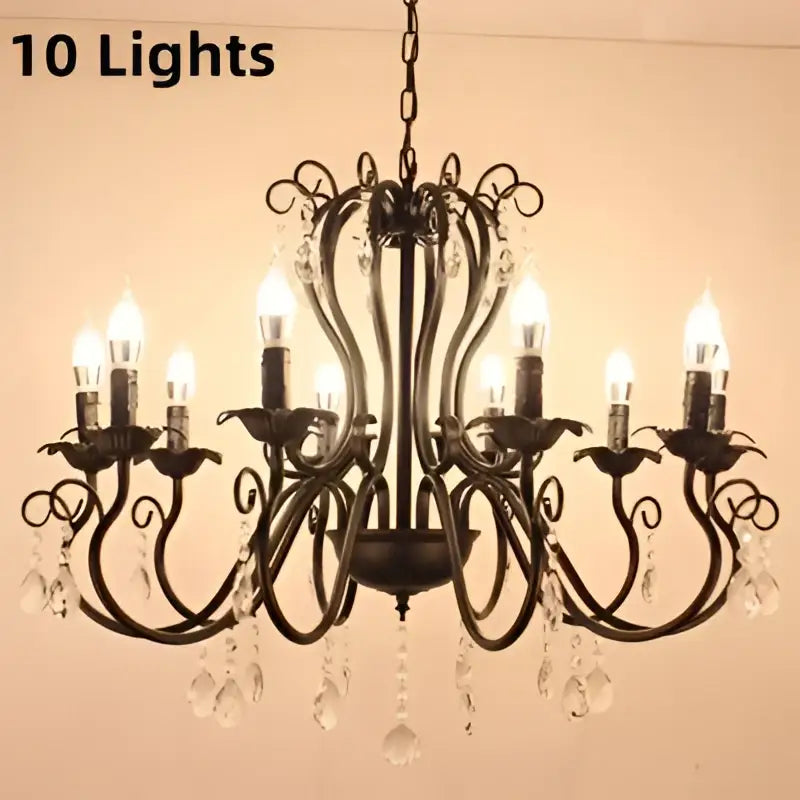 White & black metal chandelier with crystal pendants for dining room