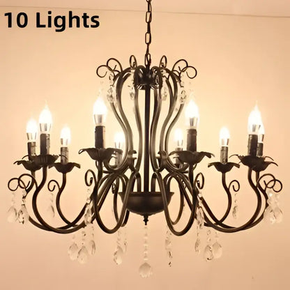 White & black metal chandelier with crystal pendants for dining room