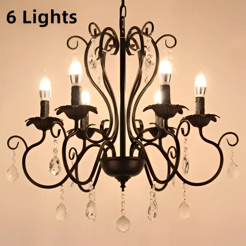 White & black metal chandelier with crystal pendants for dining room