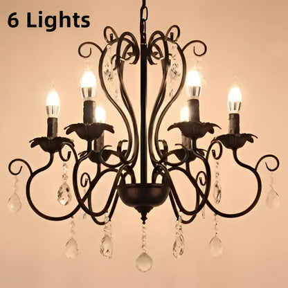 White & black metal chandelier with crystal pendants for dining room