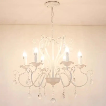 White & black metal chandelier with crystal pendants for dining room