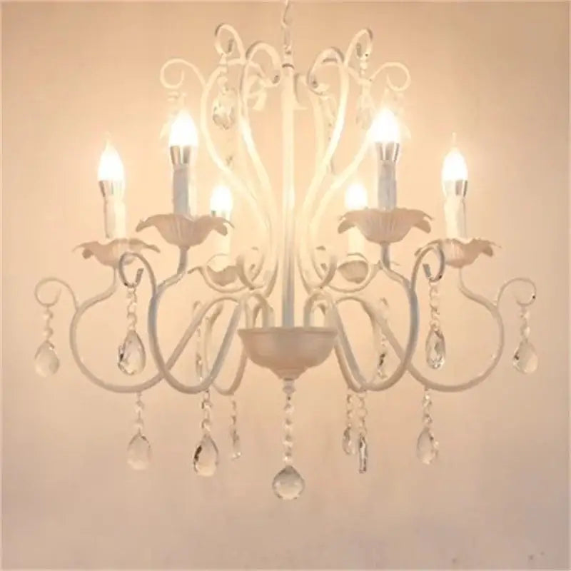 White & black metal chandelier with crystal pendants for dining room