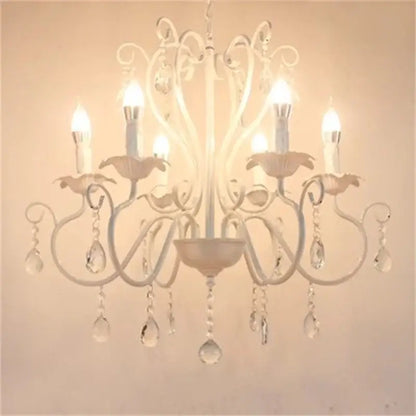 White & black metal chandelier with crystal pendants for dining room