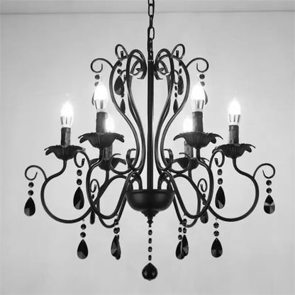 White & black metal chandelier with crystal pendants for dining room