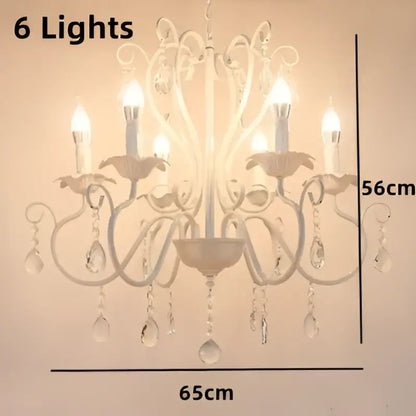 White & black metal chandelier with crystal pendants for dining room