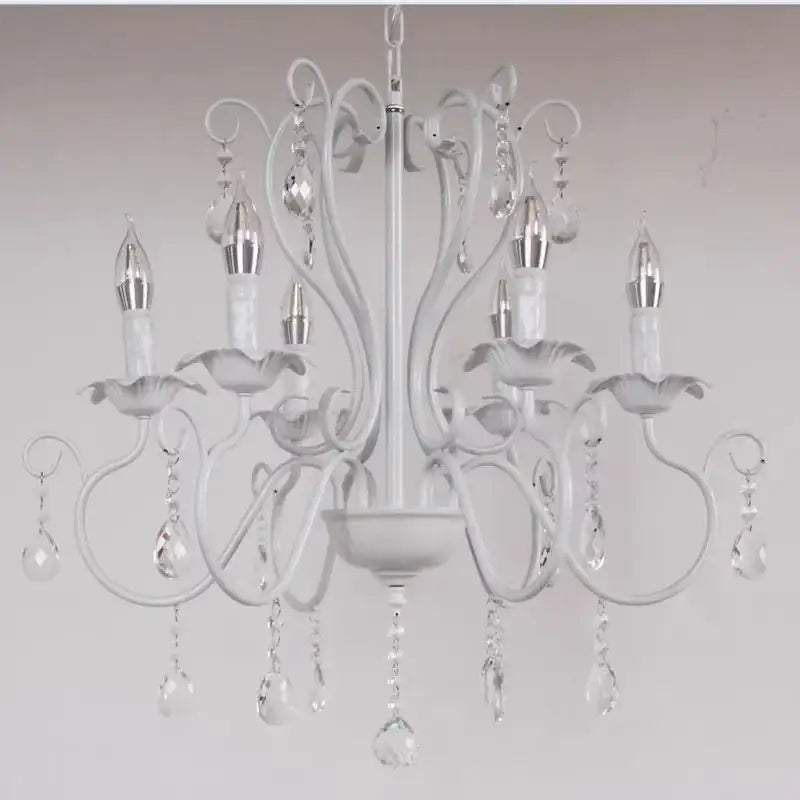 White & black metal chandelier with crystal pendants for dining room
