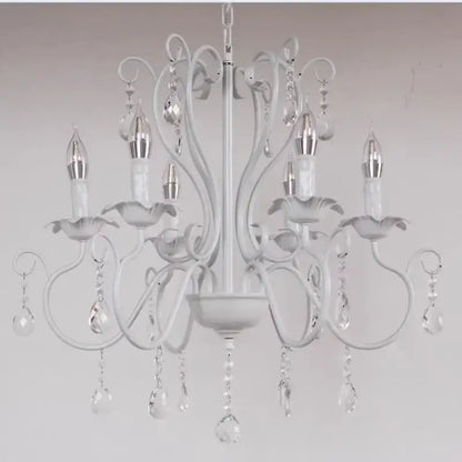 White & black metal chandelier with crystal pendants for dining room