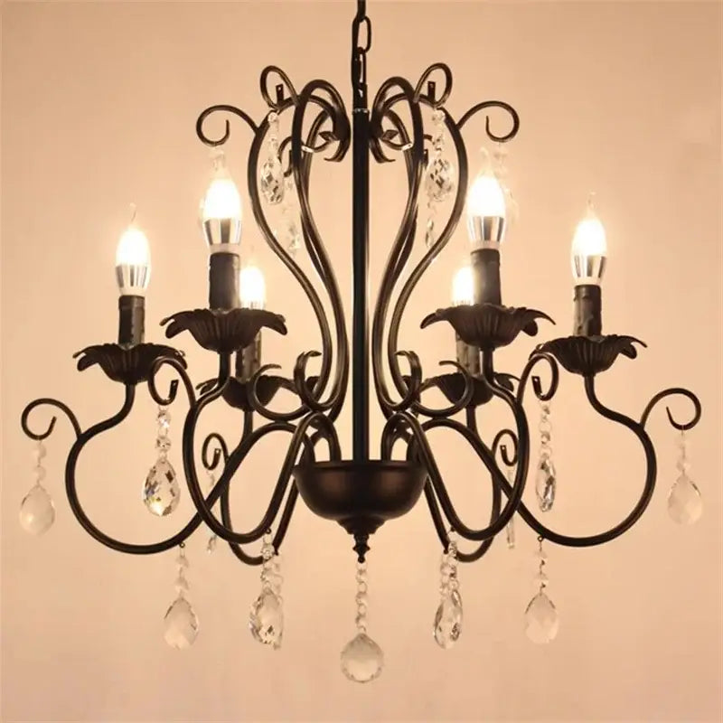 White & black metal chandelier with crystal pendants for dining room