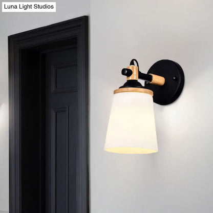 DecorBites™ White/Black Modernist Wall Lamp with Cream Glass Shade