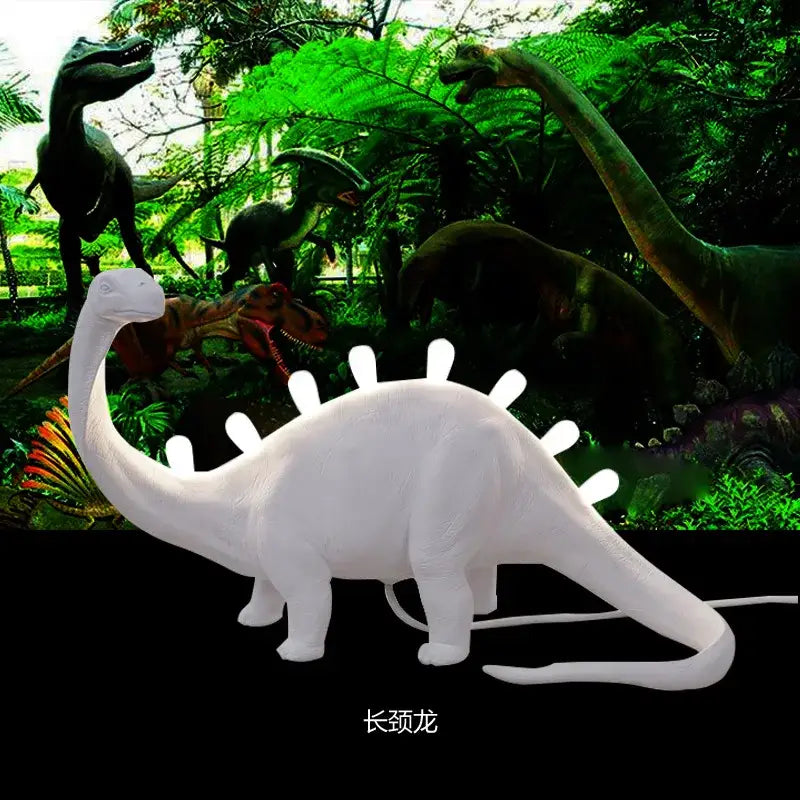 White brontosaurus t-rex dinosaur resin led desk lamp for bedroom