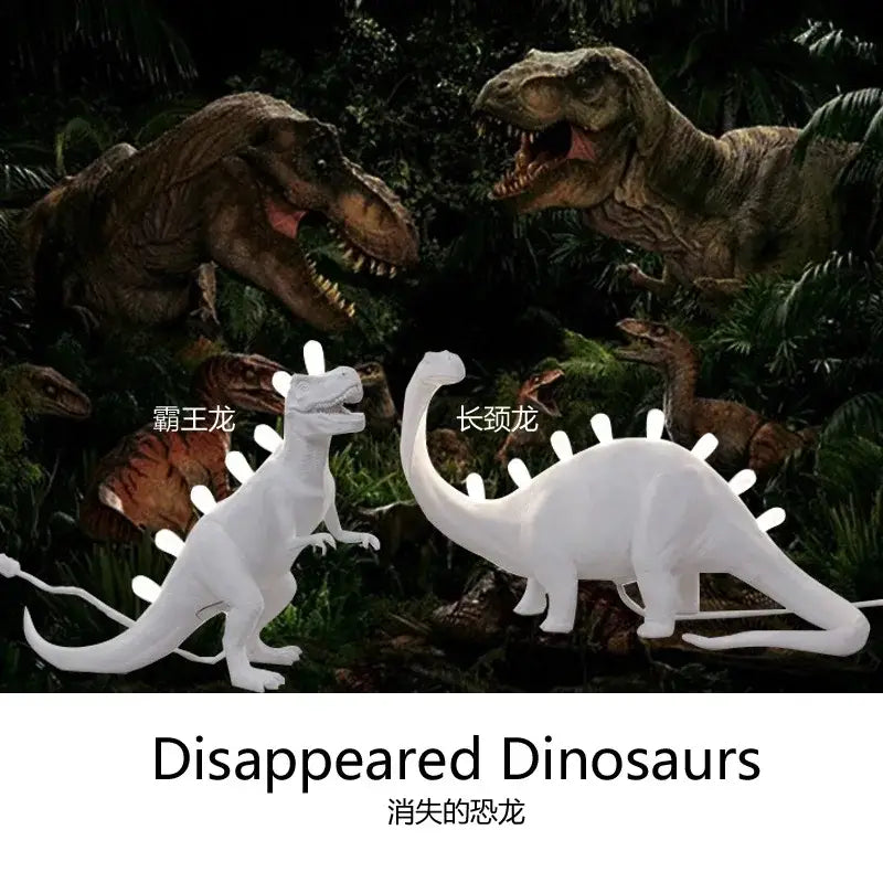 White brontosaurus t-rex dinosaur resin led desk lamp for bedroom