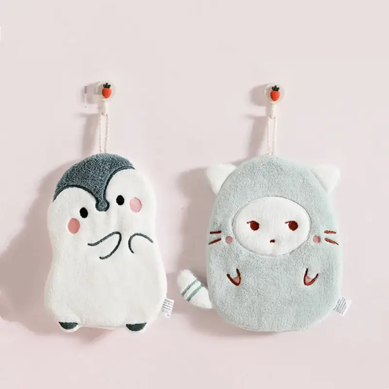 White & brown cartoon animals microfiber hand towels bathroom set