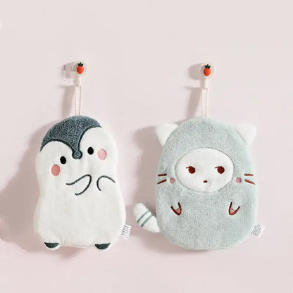 White & brown cartoon animals microfiber hand towels bathroom set