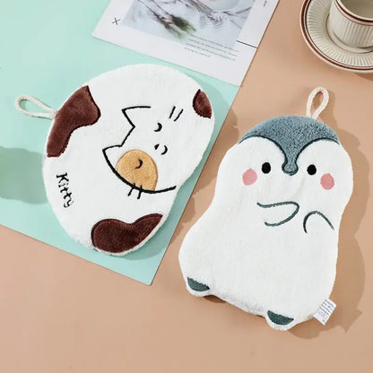 White & brown cartoon animals microfiber hand towels bathroom set